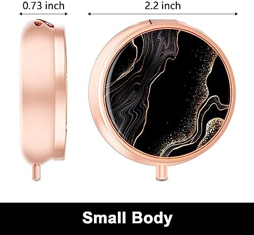 Rouidr Pill Box, 3 Compartment Medicine Pill Case, Small Metal Travel Medicine Box for Purse & Pocket, Rose Gold, Luxury Black Marble