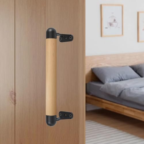 0.9Ft Wood Handrails for Indoor Stairs,Safety Non-Slip Stair Railing, Professional Pine Handrails Support Rod Complete Kit, Comfortable Barrier-Free Stair Handrail for Elderly（11‘’）