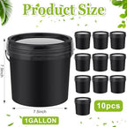 Gerrii 10 Pack Black 1 Gallon Plastic Bucket with Handle and Lid Food Storage Bucket Containers All Purpose Pail for Paint Water Art Crafts Projects Garage Organization