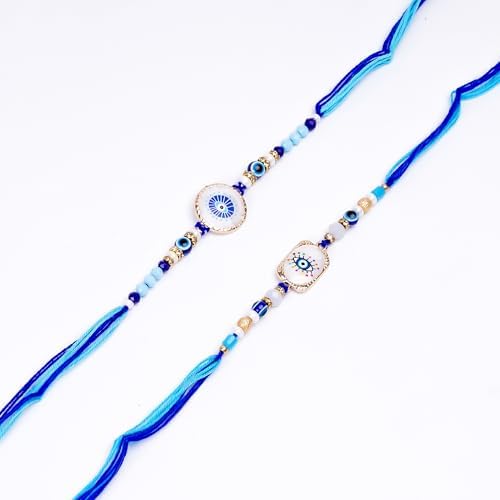 Pack of 2 Designer Evil Eye Charms Beaded Rakhi Set for Brothers – Rakhi for Raksha Bandhan & Bhaidooj – Good Luck Protection