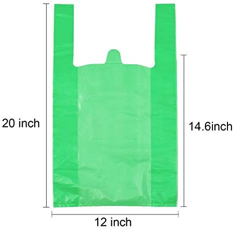LazyMe T Shirt Bags, Plastic Grocery Bags with Handles in Bulk for Shopping and Restaurant, Bolsas De Plastico Para Negocio, 12 x 20 Inches (Red 50 Pcs, Green 50 Pcs)