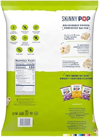 SkinnyPop Popcorn, Original, Whole Grain, Dairy-Free Snack, 8oz Family Size Bag