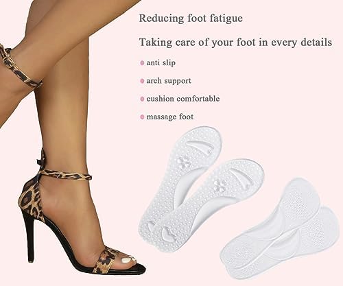 High Heel Cushion Inserts Women, ¾ Adhesive High Heel Relief Insoles Prevent Slipping, Silicone Invisible Cushioning Insoles, Arch Support Shoe Inserts for High Arch Flat Feet, 2 Pairs, Clear