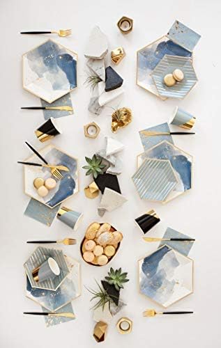 Harlow & Grey Malibu Blue Party Napkin Set, 60 Ct, 5” Disposable Paper Cocktail, Bar, Dessert Napkins for Birthday, Wedding, Shower, Anniversary, Engagement, Holiday, Light Blue & Gold Foil