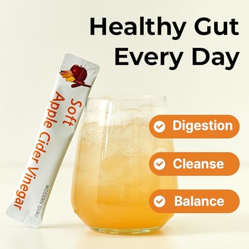 MODERN GURU Apple Cider Vinegar Packets with the Mother – ACV Drink Sticks | 93% ACV with Ginger & Cinnamon | Sugar-Free, Supports Digestion & Detox, Low-Calorie | Travel Size On-the-Go Packets (21 Count)