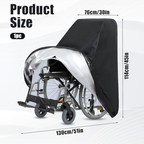 Electric Wheelchair Cover Waterproof Heavy Duty Dustproof Mobility Scooter Storage Cover for Travel Power Wheelchair Dust Protective Covers with Storage Bag Prevent Rain Wind Sun UV for Indoor Outdoor