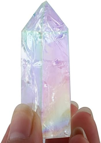 mookaitedecor Healing Crystal Wands 6 Faceted Single Point Reiki Chakra Meditation Home Decor,Angel Aura Quartz Titanium Coated