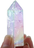 mookaitedecor Healing Crystal Wands 6 Faceted Single Point Reiki Chakra Meditation Home Decor,Angel Aura Quartz Titanium Coated