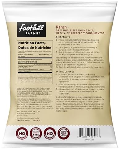 Foothill Farms Ranch Dressing Seasoning Mix, Blend of Tangy Herbs & Spices, Fresh-Made Taste, Thick, Rich & Creamy, 3 oz Pouch (Pack of 18)