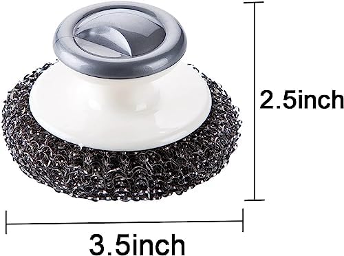 Stainless Steel Scrubber with Handle，Heavy Duty Cleaning Supplies for Pots, Pans, Grills, Ovens & Other Tough Jobs (2P)