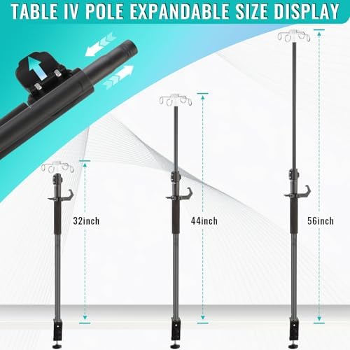 Table IV Poles,32 to 56In Telescopic Desktop IV Stand with 4 IV Bag Holder Portable Frosted Pipe Extension Pole IV Influsion Pole with Storage Hook for Home Hospital Clinic (Black)
