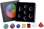 mookaitedecor 7 Chakra Crystal Platonic Solids Sacred Geometry Set, Polished Tumbled Stones with Merkaba Star Kit for Reiki Healing and Meditation