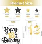 Boys Girls 11th Happy Birthday Candles Cake Toppers,Number 11 Candle for Cake,Black Gold Candles for Women Men Birthday Decorations,Star Cake Toppers for Birthday Party Wedding Anniversary