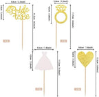 24 PCS Bride to Be Cupcake Toppers with Glitter Heart Ring Dress Bridal Shower Cupcake Picks Decorations for Wedding Engagement Bachelorette Party Supplies Gold
