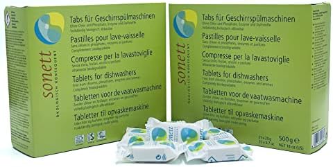 Sonett Organic Dishwasher Tablets 25 Count Deep Clean Dish Tab Fresh Scent 25 tablets x 0.67oz,18 fl.oz/ 500gr (1 Count)