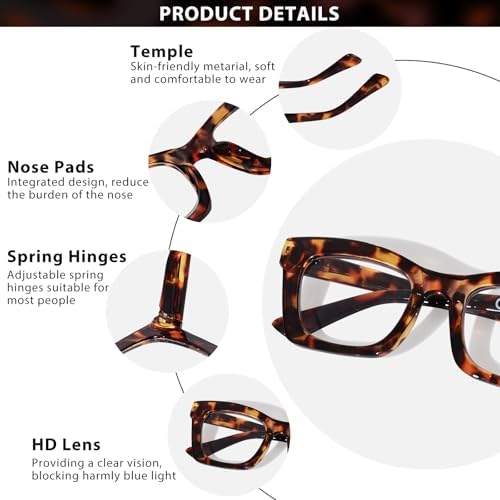 Oversized Square Reading Glasses for Women Spring Hinge Blue light Blocking Computer Readers for Women