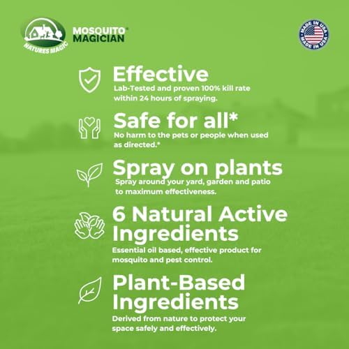 Mosquito Magician Liquid Concentrate - Kills Mosquitoes, Fleas, & Fire Ants, Use with Pump or Backpack Sprayers, Foggers, or Automatic Misting Machines, Ideal for Yards, Lawns, Patios, 32 OZ - Mint