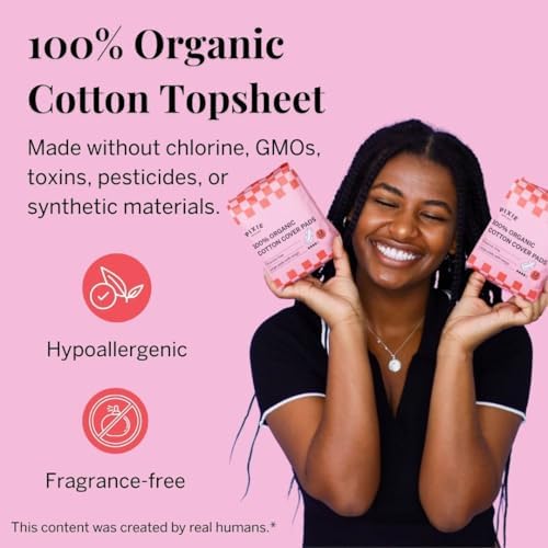 Pixie Organic Cotton Ultra Thin Regular Long Pads with Wings – Comfortable, Leak-Proof Protection for Everyday Flow – Hypoallergenic, Unscented, Soft & Breathable – Eco-Friendly, 48 Count