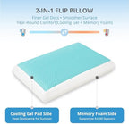 Cooling Pillow for Sleeping, Gel Memory Foam Pillow with Reversible Cover, Neck Support for Side, Back and Stomach Sleepers, Removable & Machine Washable Cover, Bed Pillows for Hot Sleepers, Blue