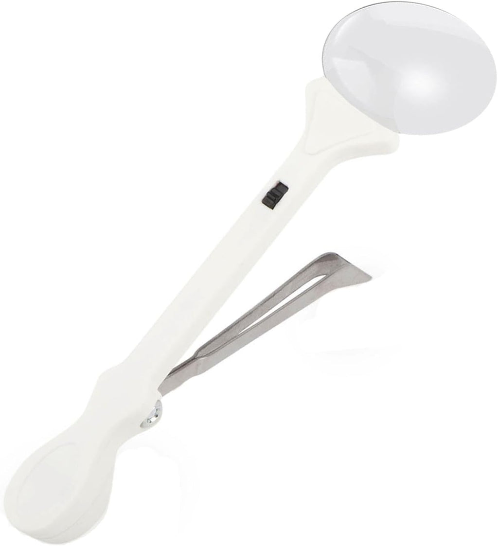 Rongon 5X Handheld Magnifying Glass Tweezers Portable Magnifying Lighted Magnifier with 2 LED Lights and Precision Tweezers Loupe for Inspection Hobbyists Jewelry Ingrown Hair Removal