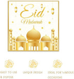 100Pcs Eid Mubarak Paper Napkins White and Gold Moons Stars Guest Lunch Dinner Tableware Disposable Dessert Napkin Set for Muslim Kitchen Holiday Party Supplies Decoration,6.5 x 6.5 inch