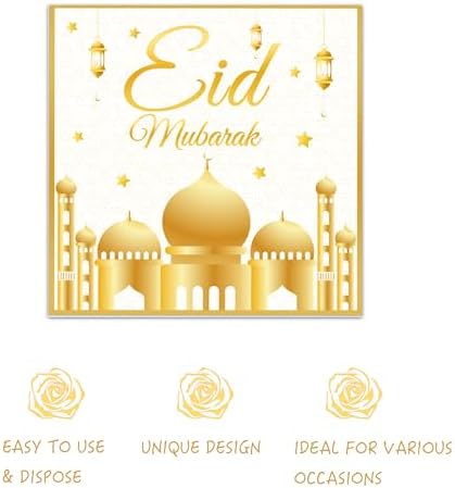 100Pcs Eid Mubarak Paper Napkins White and Gold Moons Stars Guest Lunch Dinner Tableware Disposable Dessert Napkin Set for Muslim Kitchen Holiday Party Supplies Decoration,6.5 x 6.5 inch