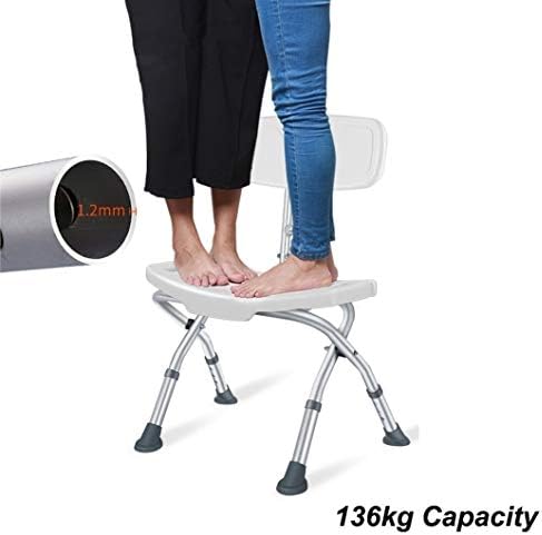 Folding Bath Bench Adjustable Height, Lightweight Compact and Small Shower Chair Seat Stable Bathroom Stool with Backrest Non-Slip, Bathtub Stool for Seniors, White