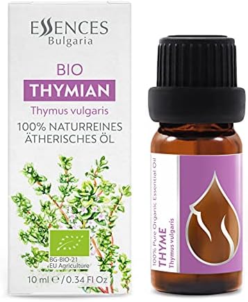 Essences Bulgaria Organic Thyme Essential Oil 1/3 Fl Oz | 10ml | Thymus vulgaris | 100% Pure and Natural | Undiluted | Therapeutic Grade | Family Owned Farm | Steam-Distilled | Non-GMO | Vegan