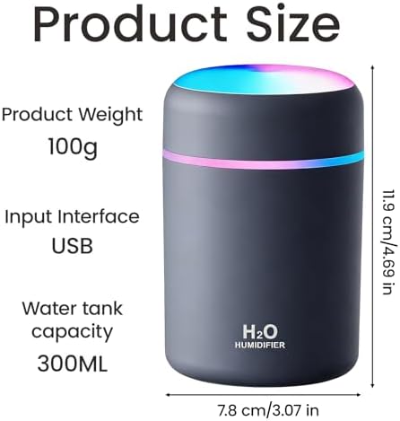 Portable Colorful Cool Mini Humidifier,Aroma Essential USB Personal Desktop Humidifier,. Perfect for Bedroom, Office & Car(300ml, White) (grey)