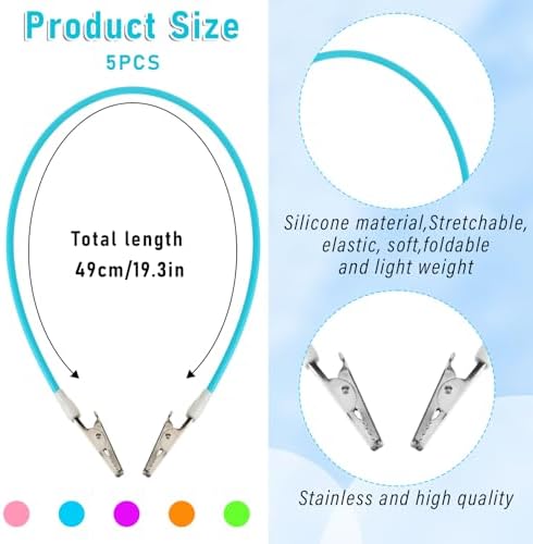 5Pcs Bib Holder Dental Napkin Clip, Neck Chains With Metal Clips for Dental Clinic, Silicone Colorful Dentist Napkin Holder With Lanyard (Bright Color Series)