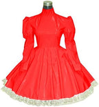 Plus Size Bridesmaid Dress Long Sleeve Maid Dress Cute Cosplay Costumes Vinyl Dresses Candy Color Lace 7XL Women Dresses,Red,XL