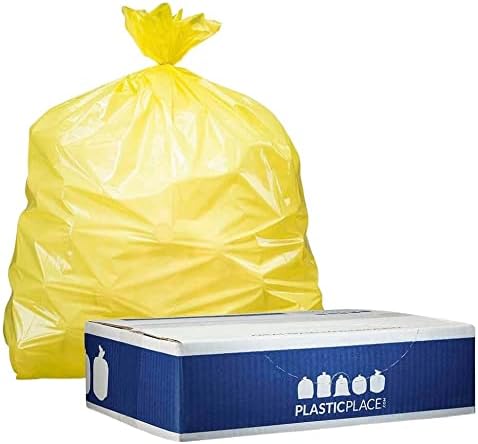 Plasticplace T55120YL 55-60 Gallon Trash Bags │ 1.2 Mil │ Yellow Heavy Duty Garbage Can Liners │ 38” x 58” (50 Count)