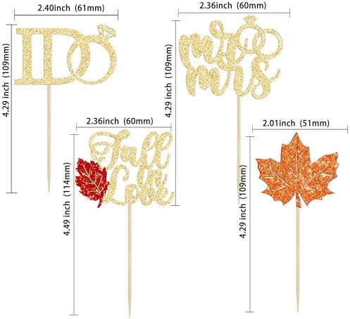 Gyufise 24Pcs Fall in Love Cupcake Toppers Glitter Maple Leaf Cupcake Picks Mr Mrs Diamond I Do Cupcake Decorations for Autumn Wedding Engagement Bridal Shower Theme Party Cake Decorations Supplies