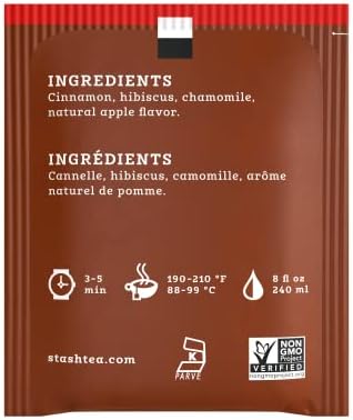 Stash Tea Cinnamon Apple Chamomile Herbal Tea - Caffeine Free, Non-GMO Project Verified Premium Tea with No Artificial Ingredients, 100 Count (BULK PACKAGING)