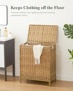 Laundry Hamper with Lid, 112 L Handwoven Rattan Wicker Laundry Basket, 2 Removable Liner Bags Metal Heightened Feet, 6 Mesh Bags, 2 Section Large Clothes Hamper for Bathroom Bedroom, Natural