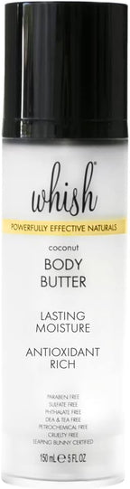 Whish Beauty Body Butter for Women - Moisturizing Body Lotion for Dry Skin - Antioxidant-Rich with Shea Butter, Aloe, & Raspberry Butter - Paraben & Sulfate Free - Coconut - 5 fl oz