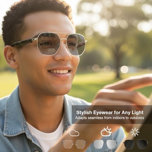 Smart Glasses with Bluetooth 5.4 Polarized Reading Sunglasses Photochromic Lens Bluetooth with Touch Voice Control