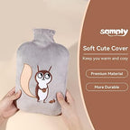 samply Hot Water Bottle with Cute Fleece Cover, 2L Hot Water Bag for Hot and Cold Compress, Hand Feet Warmer, Neck and Shoulder Pain Relief, Gray Squirrel