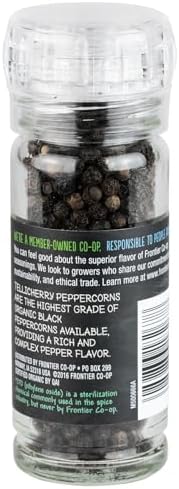 Frontier Organic Tellicherry Black Peppercorns with Grinder, 1.76 oz
