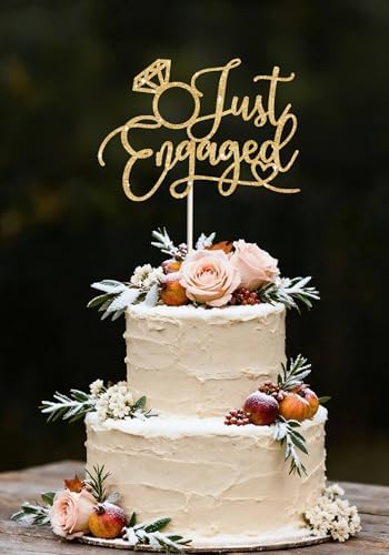 Just Engaged Cake Topper for Engagement Party Decorations, Gold Engaged Ring Sign,We're Engaged Cake Toppers Decorations