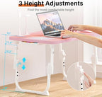 Bed Desk Height Adjustable, Bed Laptop Table with USB/Storage Drawer/Cup Holder/Tablet Stand/Book Shelf, Foldable Breakfast Tray Portable for Reading Writing, Bed, Sofa & Floor, Wood, Pink