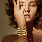 Gold Bracelets for Women-4Sets/3ets,18K Gold Plated Bracelet,Stainless Steel Bangle Bracelets Non Tarnish, Gold Bracelet Set Trendy Jewelry,Christmas Valentines Birthday Gifts for Girlfriend