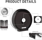 Jumbo Roll Toilet Paper Dispenser Wall Mount Waterproof No-Drill for Restrooms with Lock ABS Black 51018