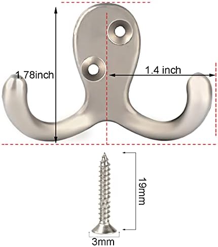 IBosins 10 Pack Heavy Duty Double Prong Coat Hooks Wall Mounted with 20 Screws Retro Double Hooks Utility Hooks for Coat, Scarf, Bag, Towel, Key, Cap, Cup, Hat