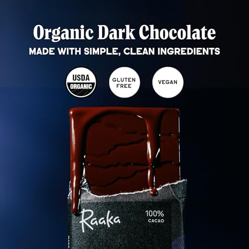 Raaka 100% Dark Chocolate Bars - Unsweetened, Bitter, Sugar Free, Pure Cacao - Organic, Vegan, Soy Free, Gluten Free, Kosher, Keto, Nut Free - 1.8oz 100% Chocolate Bars, 3-Pack