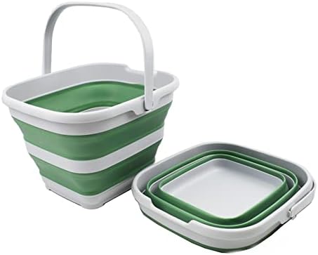 SAMMART 10L (2.6 Gallon) Collapsible Rectangular Handy Basket/Bucket (Grey/Dark Sea Green (Set of 2))