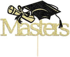 Masters Cake Topper ，Happy Master Degree Cake Decorations, Master Graduation Party Decorations -Master 2025 Graduation Party Supplies (Gold & Black -2)