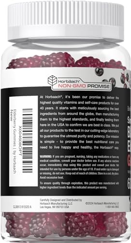 Horbaach Sambucus Black Elderberry Gummies | 60 Count | with Zinc and Vitamin C | Vegan, Non-GMO, Gluten Free Extract for Adults | Berry Flavor | by Berkshire Labs