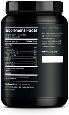 Beef Protein Powder, Chocolate - Dairy Free, 22g Protein, Just 4 Ingredients - Hydrolyzed Beef Isolate for Keto, Paleo & Carnivore Diets - 28 Servings, 2 lb