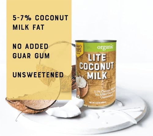 Organic Light Coconut Milk by Nature's Greatest Foods - 13.5 Oz - No Guar Gum, No Preservatives - Gluten Free, Vegan and Kosher- 5-7% Coconut Milk Fat, Unsweetened (12-Pack)